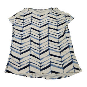 Tart Small Blue and White Cold Shoulder Short Sleeve Chevron Pattern Shirt